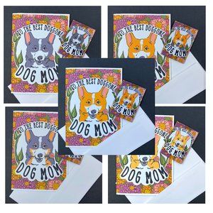 Corgi Mother's Day Greeting Card & Magnet Set, Handmade Gift